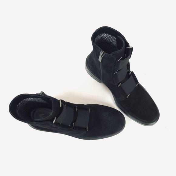 Aquatalia Liv Blk Leather Suede Weatherproof Combat Boot - Picture 5 of 6